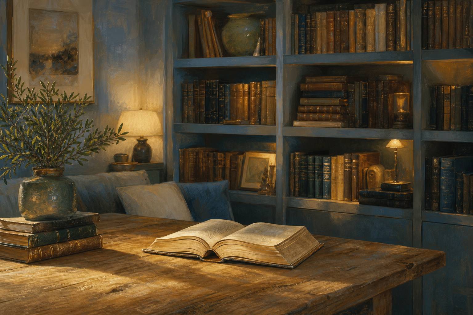 Bibliothèque cosy avec livres anciens pour portrait littéraire de Marie Benoist