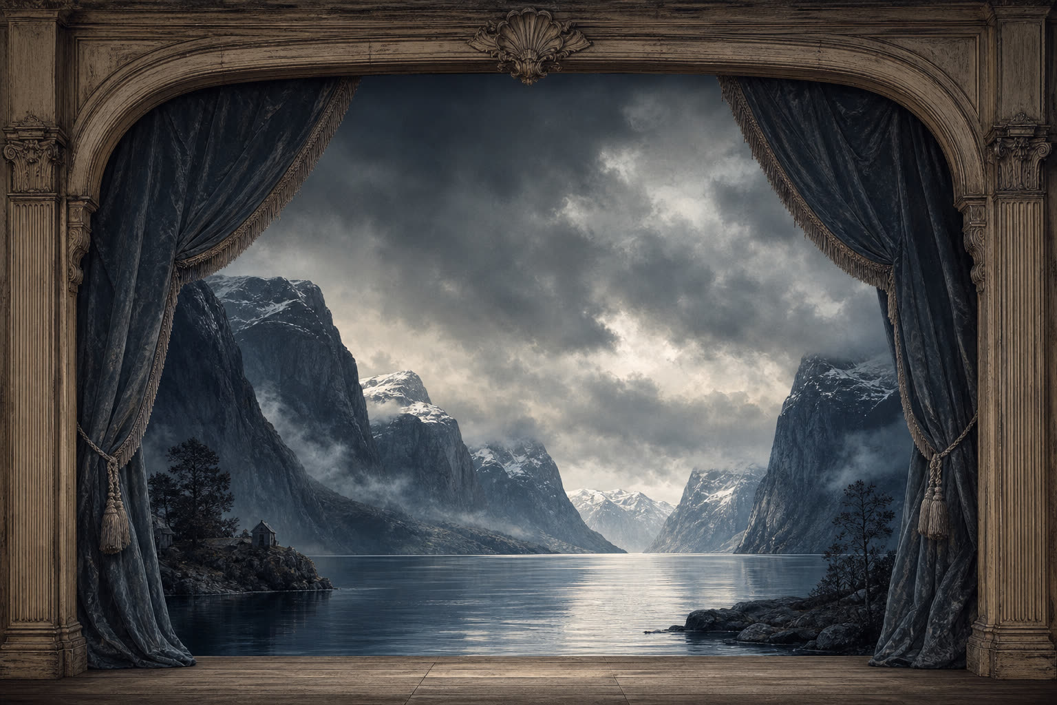 Portrait évocateur du dramaturge norvégien Henrik Ibsen, théâtre et fjord nordique