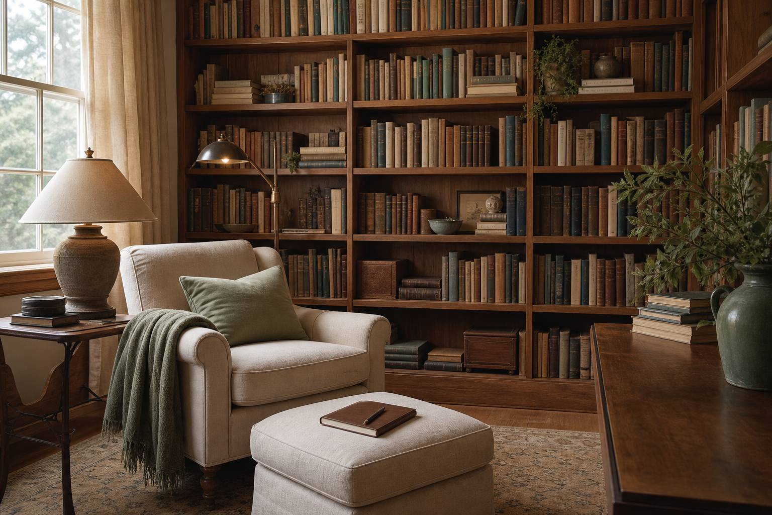 Bibliothèque personnelle livres et fauteuil
