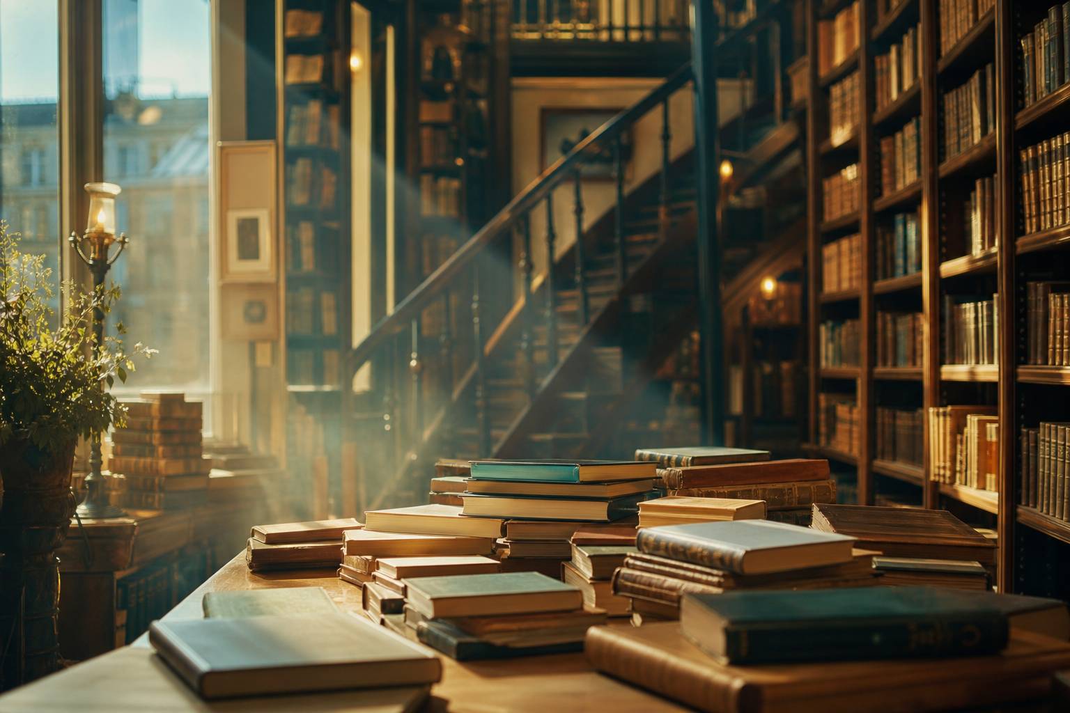 Librairie parisienne chaleureuse aux rayonnages de livres