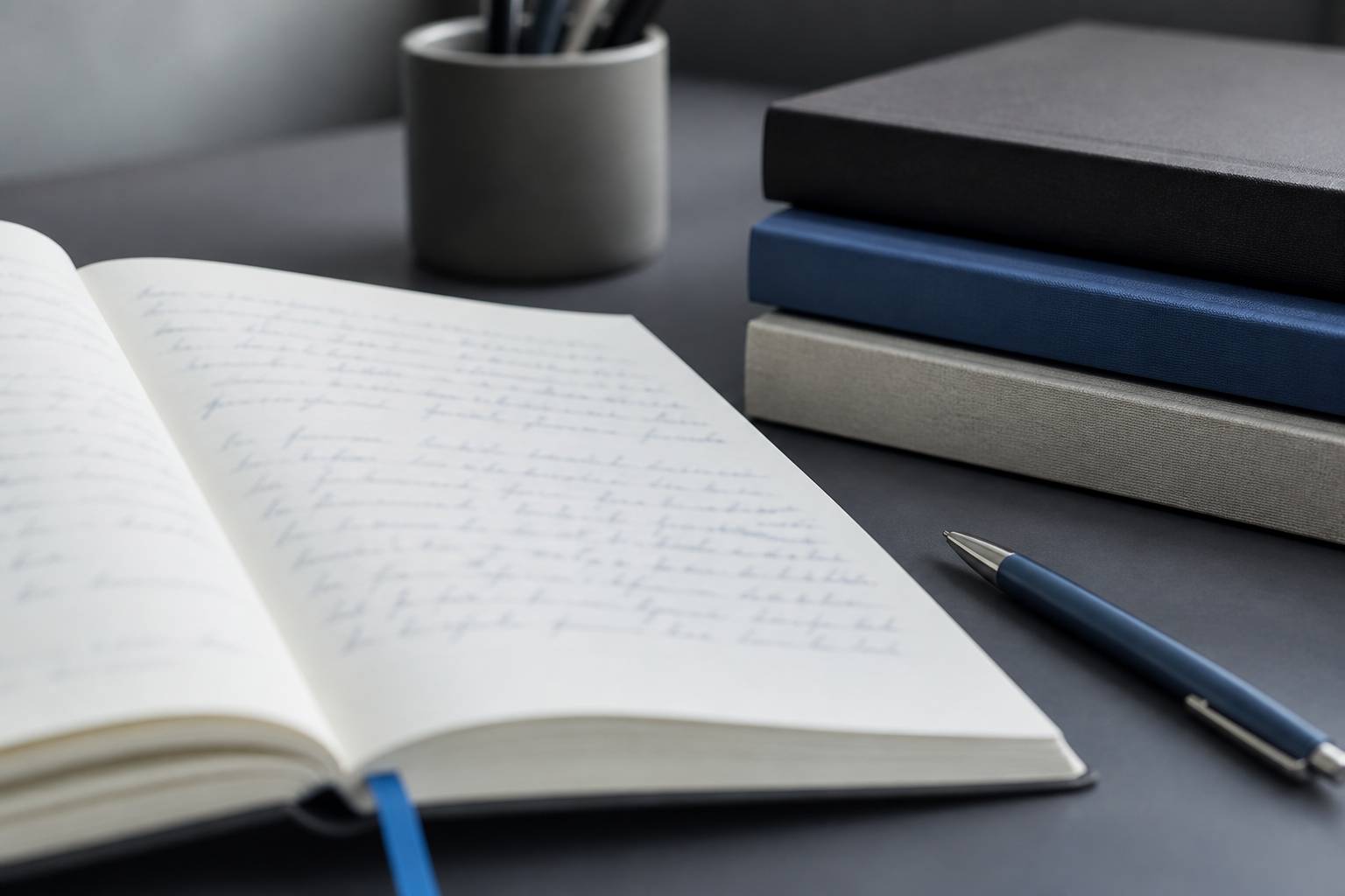 Cahier ouvert avec des notes près de livres de philosophie