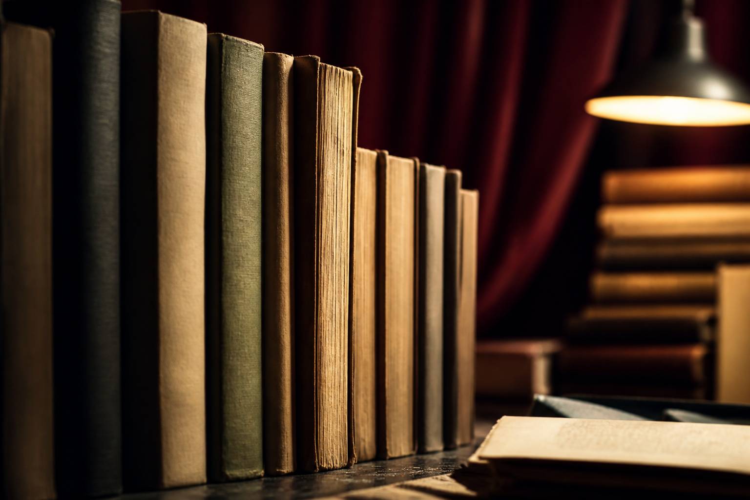 Bibliothèque de poésie avec rideau de scène rouge